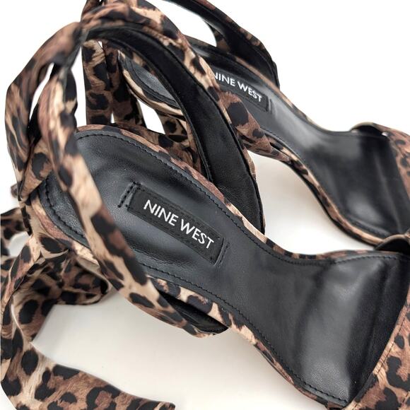 Nine West Kelsie Ankle Wrap Sandal Heeled Open Toe Women's Leopard Size US7.5M - Picture 10 of 11